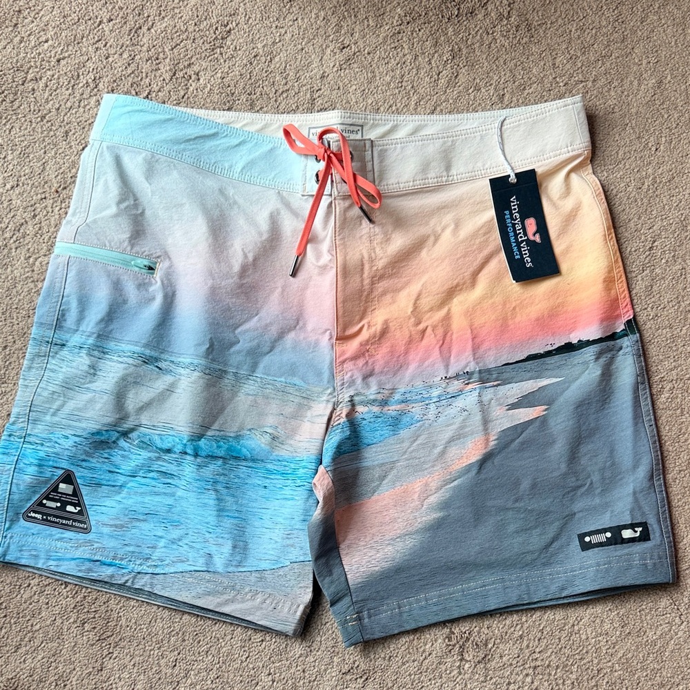 Vineyard Vines x Jeep Coral Drawstring Pastel Sunset Swim Shorts